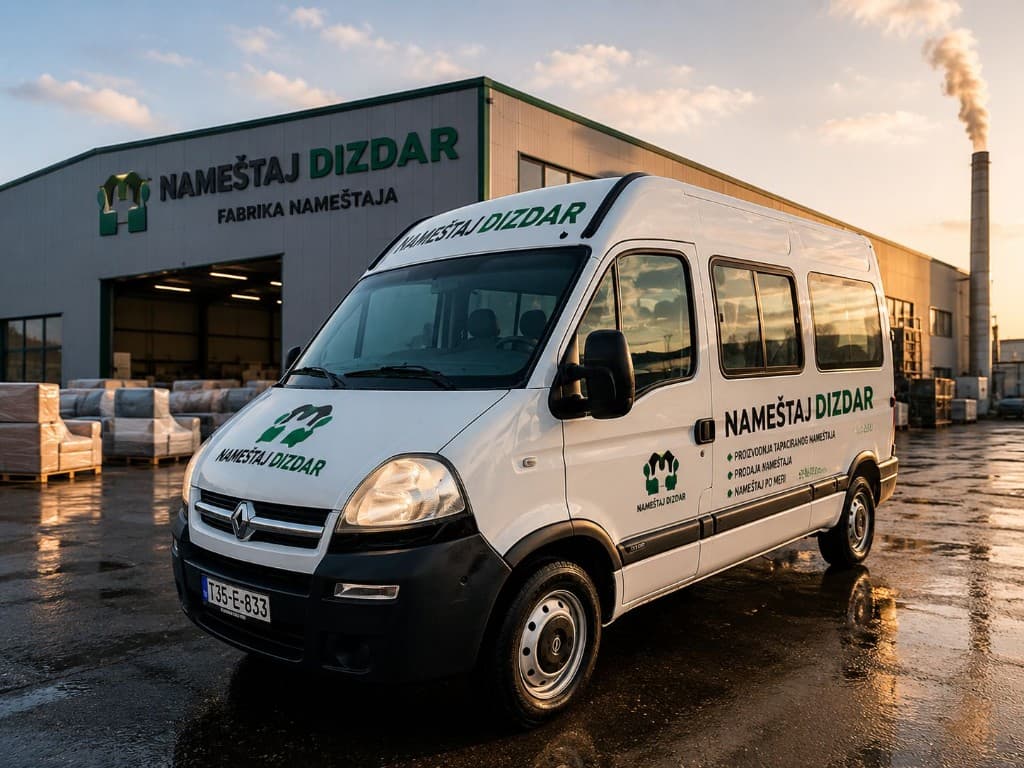 Dostavni kombi NAMEŠTAJ DIZDAR ispred fabrike nameštaja